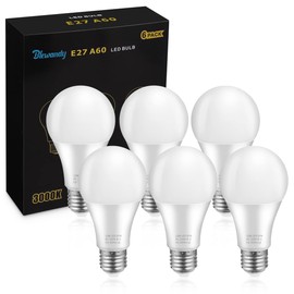 Blewandy E27 LED Warm White 12 W Replacement 100 W Halogen 1200 Lumen A60 LED Bulb, 3000 Kelvin Warm White 280° Beam Angle Bulb, Not Dimmable, No Flickering, Energy Saving Bulb, Pack of 6
