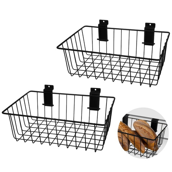 Eaasty 2 Pcs Slatwall Basket Ventilated Metal Slatwall Baskets Mounted Slatwall Baskets Hanging Slatwall Accessories for Storage Display on Garage Slatwall Panels (11.8 x 7.9 x 3.9 Inches)