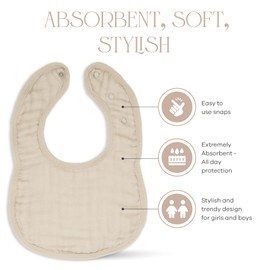 Comfy Cubs Muslin Baby Bibs, Drool Bibs 4 Pack, Adjustable with Easy Snaps, Teething & Drooling, Soft & Absorbent