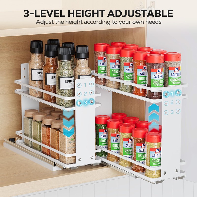 Nieifi Pull Out Spice Rack Organizer, 2 Tiers, White, Spice