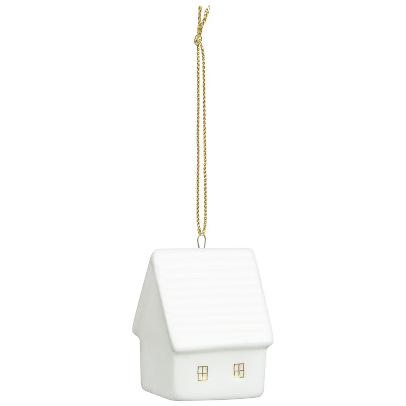 Set of 4 Small White Scandi Snow Ceramic Houses Baubles