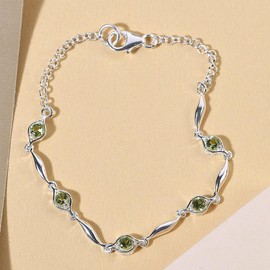 SHOP LC DELIVERING JOY SHOP LC DELIVERING JOY Peridot Bracelet in Sterling Silver - Green Bracelets for Women Adjustable Engagement Wedding Trendy Jewelry Size - 7.25 Inches