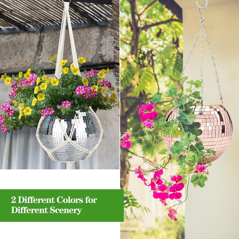 FGBNM Disco Ball Planter, 1pcs 10” Silver Disco Ball Planter,