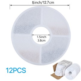 AKOLAFE 12Pack Cat Water Fountain Filters White Cat Fountain Filters Round Pet Water Fountain Filters Pet Replacement Fountain Filter Cat Water Fountain Filter for Cats, Dogs Flower Fountain