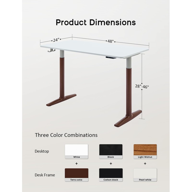 Deroavixe Electric Standing Desk, Height Adjustable Desk with Round Tube