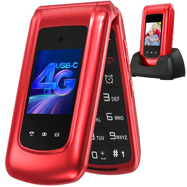 uleway 4G Senior Mobile Phone Folding Mobile Phone with Large Buttons Mobile Phone Flip Mobile Phone with Charging Station, Dual SIM Speed Dial, SOS Emergency Call Function, Torch, FM Radio, 2.4 Inch