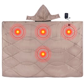 iClimb Heated Camping Blanket with Hood and Battery Pack (Khaki)