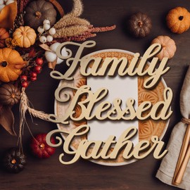 12 Pieces Thanksgiving Wood Word Cutout Thankful Plate Signs Grateful Blessed Gather Signs Thanksgiving Place Sign Thankful Plate Cutout for Table Home Dinner