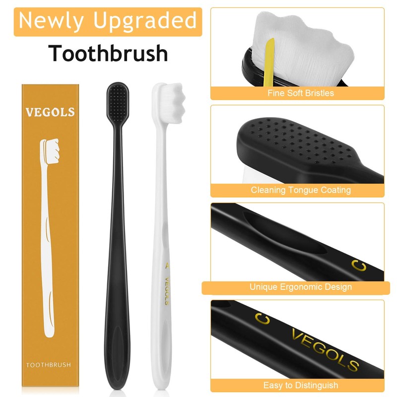 VEGOLS Adult Extra Soft Toothbrush with 20000 Soft Bristles, (Pack