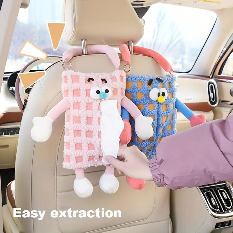 AIMALL Cute Monster Stripe Plaid Car Tissue Holder, Plush Backseat