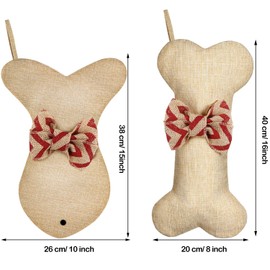 Dog Bone Christmas Stockings Fish Christmas Stockings Pet Burlap Stockings Fireplace Hanging Stockings with Bowknot for Christmas Party Holiday Decoration (Red and Green Stripe, 4)