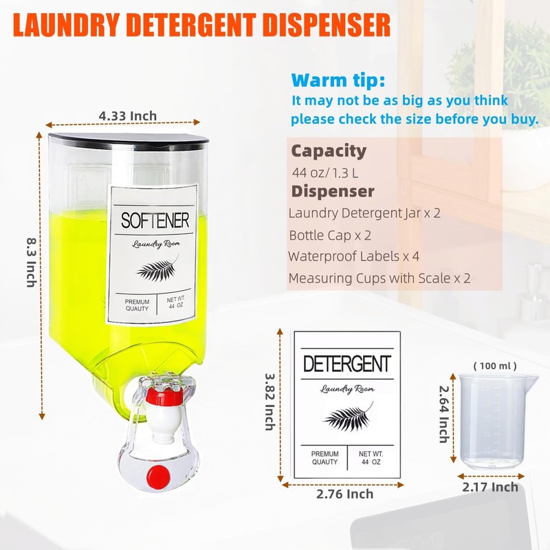 2 Pack Laundry Soap Dispenser,Wall Mounted Detergent Dispenser,Fabric Softener Dispenser,Liquid