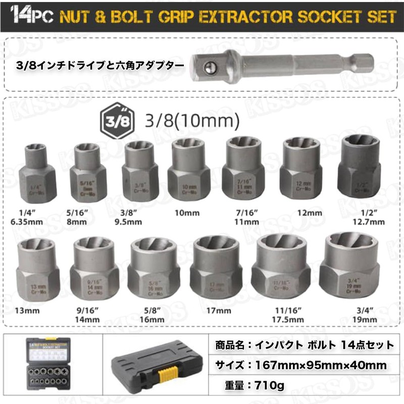 Impact Bolt Nut Remover Removal Tool with Dedicated Case Set