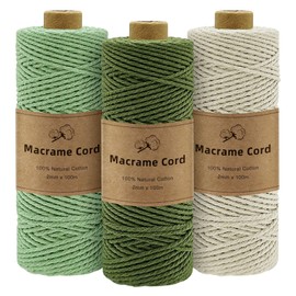 Gemtte Macrame Yarn 2 mm x 100 m, 3 Rolls Macrame Cord Braided Set, Colourful Macrame Yarn for Wall Hanging Decoration, Natural Cotton Craft Cord for Crafts, Knitting, Boho Decoration