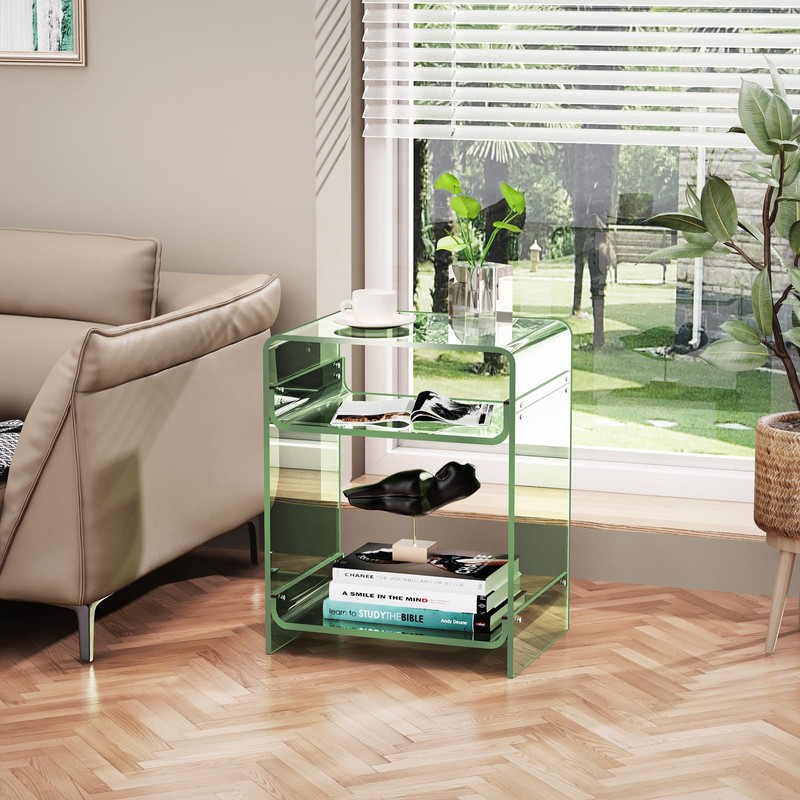 Acrylic End Table Record Player Table with Storage Shelf Clear