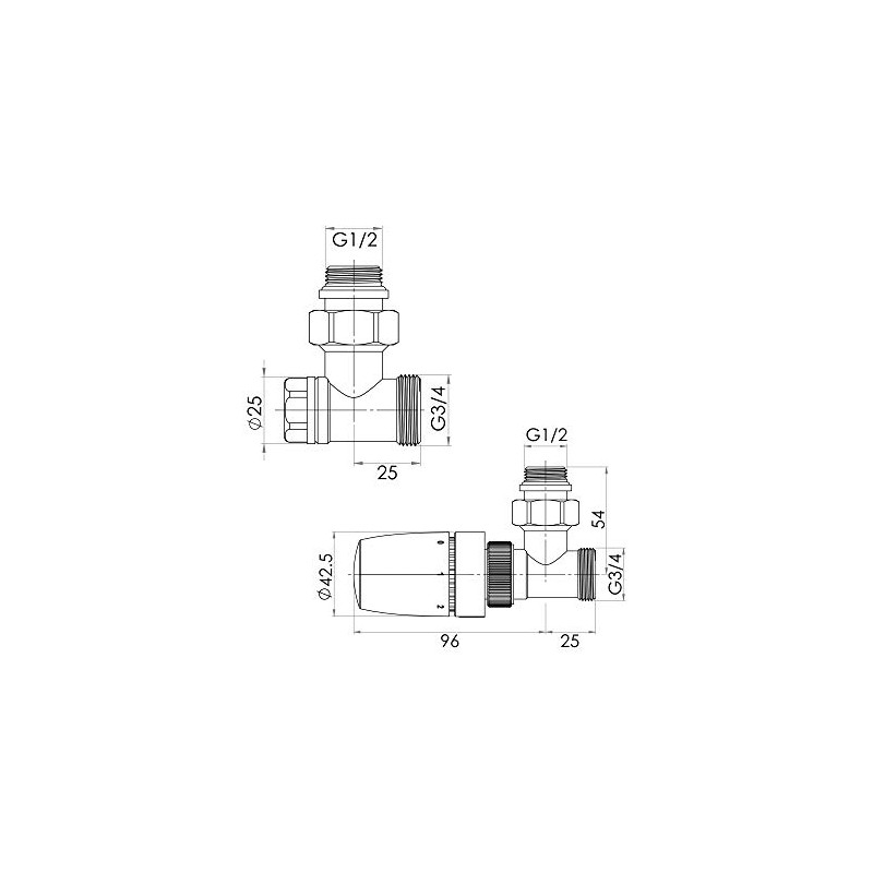 Schulte Thermostat Set Corner for Radiators, Chrome-Plated, Wall Connection (Water