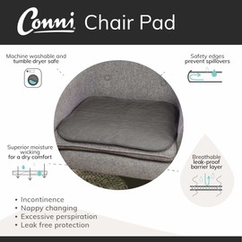 Conni Waterproof and Absorbent Chair Pad, Discreet Protection from leaks for your chair, wheelchair, sofa, car seat, couch, Small 48 x 48 cm, Charcoal