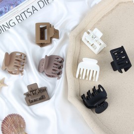 Matte Hair Clips for Women and Girls - 8pcs Rectangle and Double Row Small Claw Clips for Thin/Medium Fine Hair - Nonslip Jaw Clips Half-Updo Hair Accessories