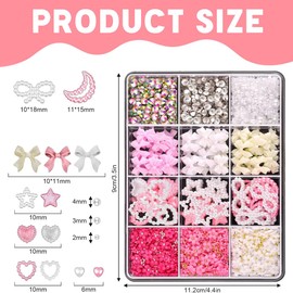 3D Nails Charm Bows Charms Nail Art Charms Bow Nail Charms Nail Art Sanding Nail Decorations with Pickup Tool for Women and Girls Nail DIY Accessories, Nail Charms