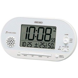 Seiko Clock SQ795W White Pearl Table Clock, Body Size: 3.2 x 6.2 x 1.9 inches (8.1 x 15.9 x 4.9 cm), Alarm Clock, Radio Wave, Digital, Temperature, Humidity, Display