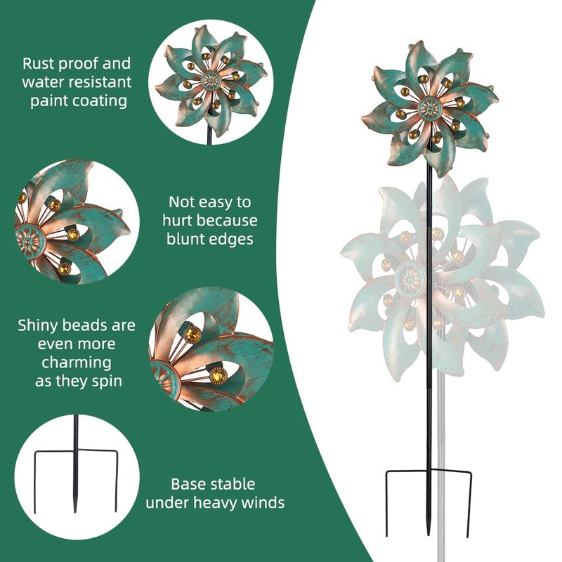 VEWOGARDEN Double Blade Wind Spinners Outdoor Small Garden Decorations, Rustproof