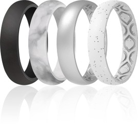 ThunderFit Silicone Wedding Bands for Women, 4 Mixed Stackable Rubber Engagement Rings