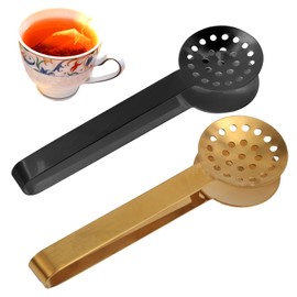 2 Pieces Tea Bag Squeezers, Stainless Steel Tea Strainer Dispenser Gripper Accessories for Tea Lovers Gifts (Black, Gold)