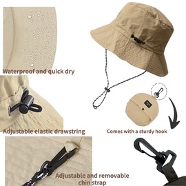 Biesryi Sun Bucket Hat for Men/Women Quick Dry Waterproof Packable Rain Hat Brimmed Boonie for Hiking Outdoor with Strings (Beige)