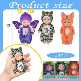 Mini Reborn Dolls Baby Dolls Realistic Baby Dolls Tiny Babies with Animal Clothes,3Pcs Sleeping Rebirth Dolls Cute Little Doll Miniature Baby Dolls for Kids Girls Boys Toddlers Christmas Birthday Gift