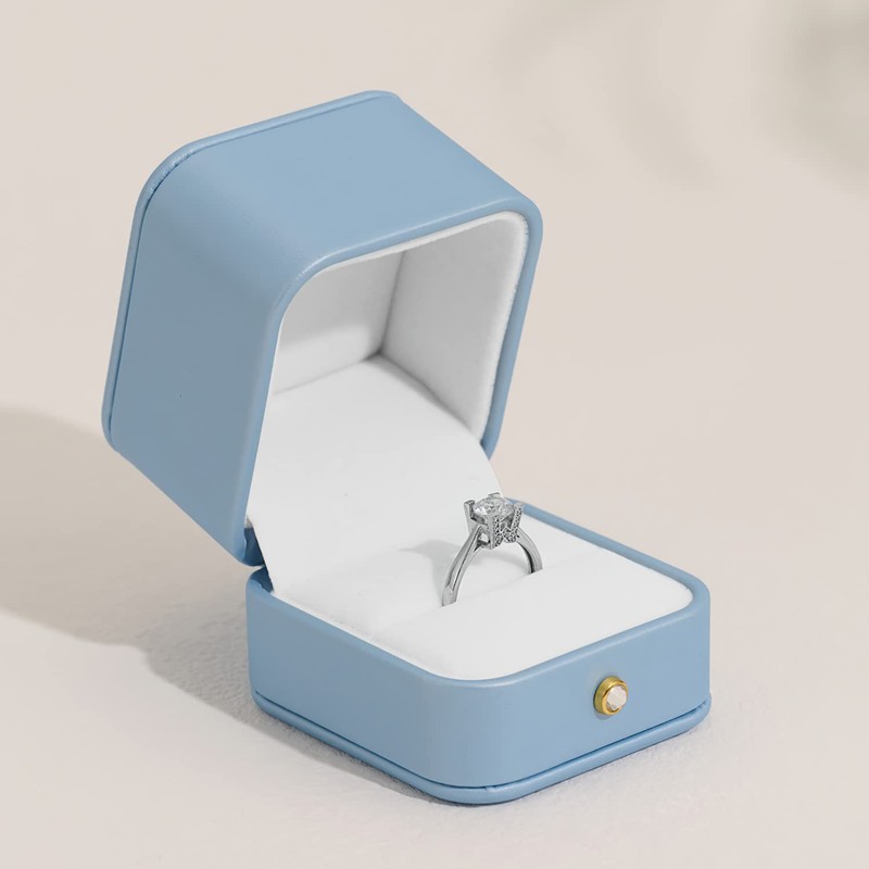 Woodten Elegant Sky Blue Ring Box Leather Engagement Ring Box
