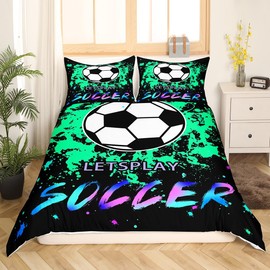 Feelyou Football Bedding Set Twin Size Kids Soccer Comforter Cover Set for Boys Girls Gaming Sports Duvet Cover Black White Tie Dye Galaxy Bedspread Cover Football Room Decor Quilt Cover