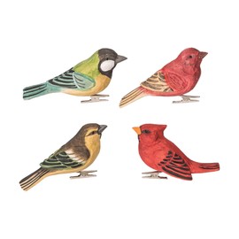 Gallerie II Wood Carved Bird Clip Decor Decoration Ornament Set of 4 Green