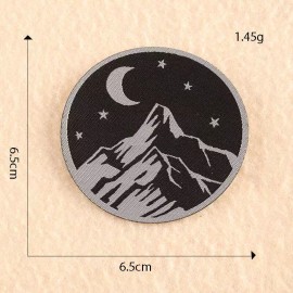 unbranded Mountain Iron-On Patch : Line Drawing Night Sky Moon Stars  2202