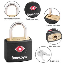 SharkByte TSA Luggage Lock with Keys, Key Travel Locks, Suitcase Padlock for Luggage, Small Keyed Luggage Locks Brass for Gym Lockers, Laptop Bags, Travel Suitcases, Backpacks, Zippers, Travel Bags
