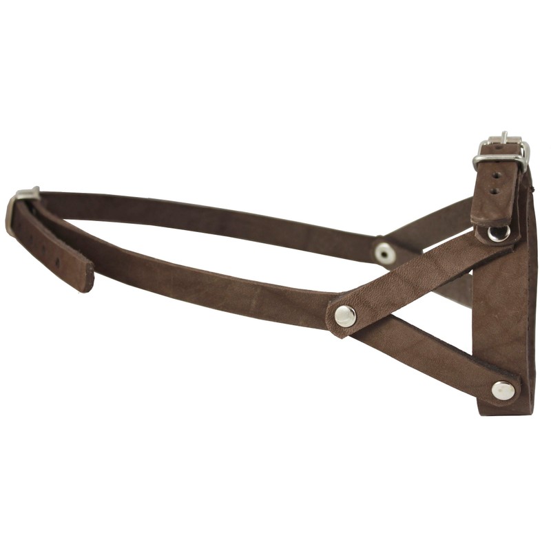 Adjustable Leather Loop Bite Bark Control Easy Fit Muzzle Brown.