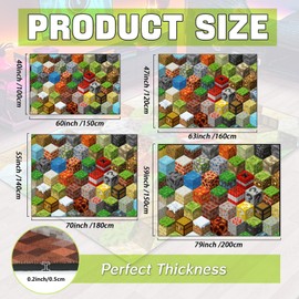 Block Game Rug Teen Boys Carpet with Pixel Games Element Decoration Mat, Cube Block Game Rugs for Boy’s Bedroom Living Room Playroom, Non-Slip Children Gaming Area Rugs (63" x 47")