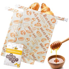 AQCQDQ Set of 2 Reusable Beeswax Bread Bags, Bread Bags for Homemade Bread, Cotton Bread Bags with Beeswax Lining for Sourdough & Bread Storage