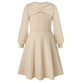 GRACE KARIN Girls Apricot Dress Long Sleeve Kids Fall Winter Christmas Back to School Sweater Dresses Size 10