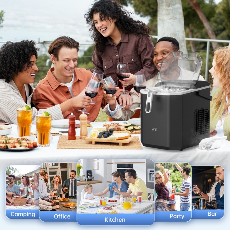WIE Countertop Ice Maker with Handle, 26lbs/24H Portable Ice Machine,9