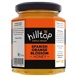 Hilltop Spanish Orange Blossom Honey Jar - Single Origin | 100% Pure & Natural Honey | Golden Colour | Floral Citrus Flavour | Tested for Authenticity | Reusable Glass Jar - 227g Jar