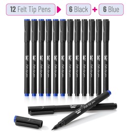 Mr. Pen- Felt Tip Pens, Pack of 12, Black & Blue, Fast Dry, Fine Point Pens Black Felt Tip Pens, Bible Journaling Pens, Felt Pens, Planner Markers, Pens for Journaling, Colored Pen, Colorful Pens