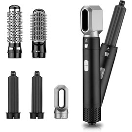 Cepillo Soplador de Pelo 5 En 1, Cepillo para Secador de Pelo, Secador Cepillo de Pelo Multifuncional, Peinador Envuelto en Aire, Cepillo Eléctrico de Aire Caliente, para Secado Rápido, Rizado, Alisado, Peinado, Peinador de Pelo (Negro)
