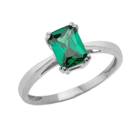 Dainty and Elegant Gold Rings Fine Sterling Silver 1 ct Emerald Cut May Birthstone Statement Ring (Size 7)