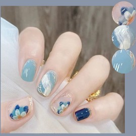 HAPVITAL 24 Pieces Popular Nail Tips, Nail Tips, Handmade Nail Tips, Glossy 3D, Japanese Style, Brides, Wedding False Nails, Nail Tips, Cute, Long Nail Tips (A7)