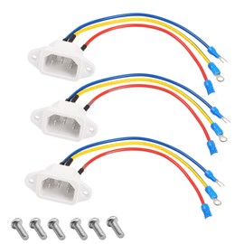 SinLon IEC320 C14 Male Socket with 3 18AWG Wires 3-Pack, Suitable for Rice Cookers, Pressure Cookers, Desktop Hosts, AC Power Outlets, etc