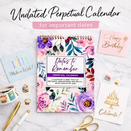 Paper 'n Such Perpetual Calendar Extra Large Wall Hanging Dates to Remember Book for Birthdays and Anniversaries -12 Months -Important and Special Days 8.5x11" - Floral - 3 Lines Per a Day