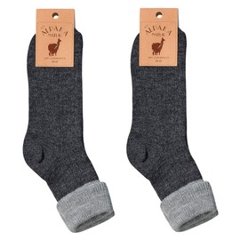 LEO Design 2 pairs of Natural Alpaca Wool - Men & Women, Blend of Lambs wool and Alpaca wool- Gift - Doubled layer on ankle design- Grey, Charcoal, Beige (Black (Charcoal), 6-8)