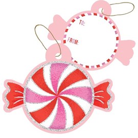 Jillson & Roberts to/from Gift Tags with Tie String with Holographic Accents & Spot Gloss, Candy Christmas (24 Count)