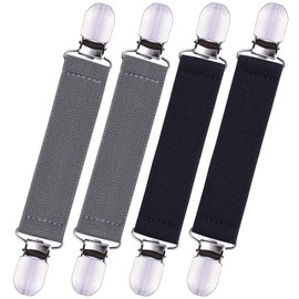 4 Pack Glove Clips, Mitten Clips with Elastic Straps for Kids, Toddle and Adults, Clothes Waist Cinch Clips, Grey, Black