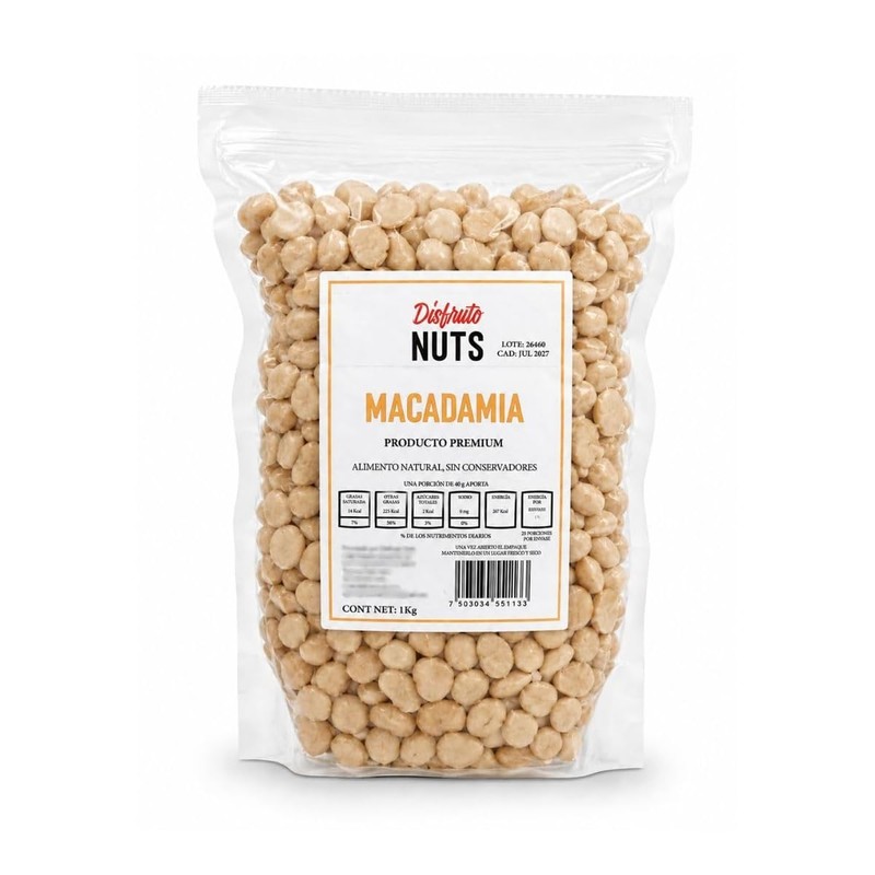 Disfruto Nuts Nuez De Macadamia Pelada Natural Snack Crujiente 1Kg